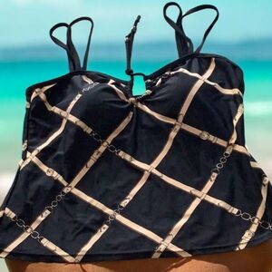 YBL your best look tankini top black beige has chains on the front beads Box 50